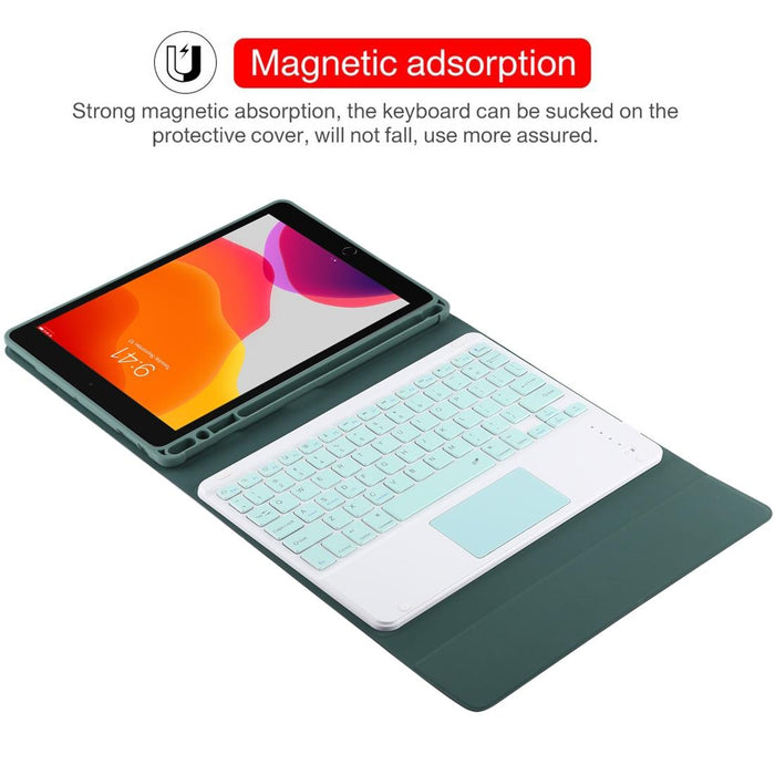 Detachable Bluetooth Green Keyboard & Microfiber Leather Tablet Case For Ipad 10.2 Inch / Ipad Air 2019 With Touch Pad & Pen Slot & Holder