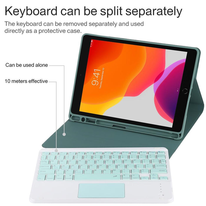 Detachable Bluetooth Green Keyboard & Microfiber Leather Tablet Case For Ipad 10.2 Inch / Ipad Air 2019 With Touch Pad & Pen Slot & Holder