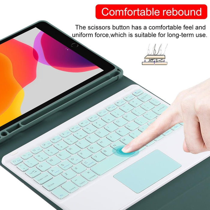 Detachable Bluetooth Green Keyboard & Microfiber Leather Tablet Case For Ipad 10.2 Inch / Ipad Air 2019 With Touch Pad & Pen Slot & Holder