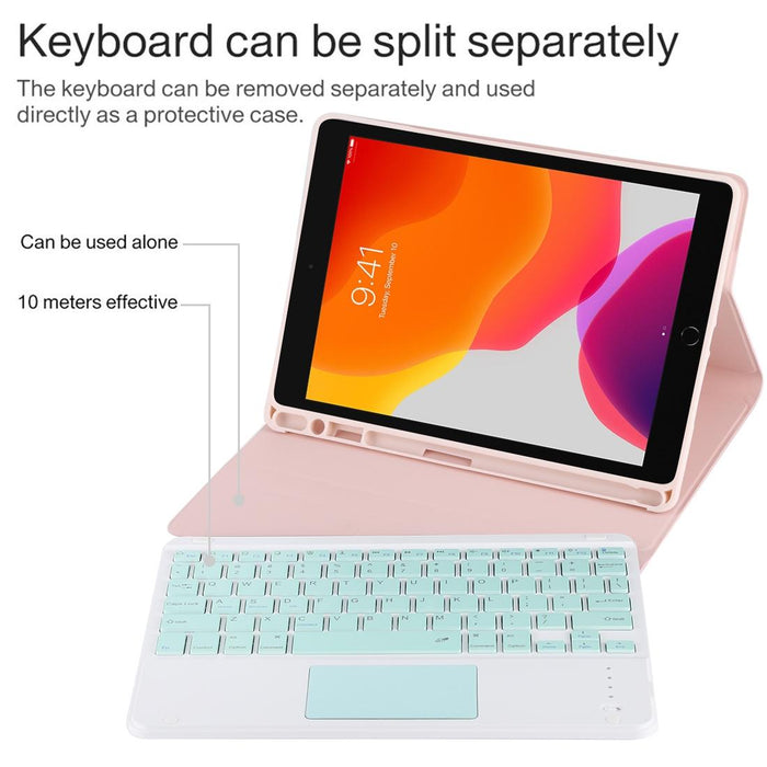 Detachable Bluetooth Green Keyboard & Microfiber Leather Tablet Case For Ipad 10.2 Inch / Ipad Air 2019 With Touch Pad & Pen Slot & Holder