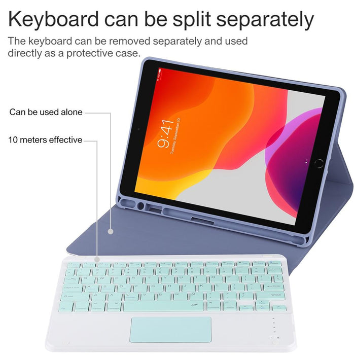 Detachable Bluetooth Green Keyboard & Microfiber Leather Tablet Case For Ipad 10.2 Inch / Ipad Air 2019 With Touch Pad & Pen Slot & Holder