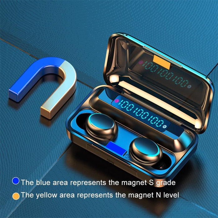 F9-5C Four-Bar Breathing Light & Digital Display Noise Reduction Bluetooth Earphone With Hand Strap