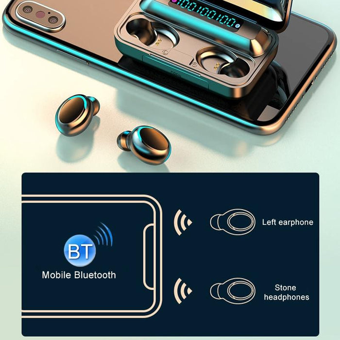 F9-5C Four-Bar Breathing Light & Digital Display Noise Reduction Bluetooth Earphone With Hand Strap