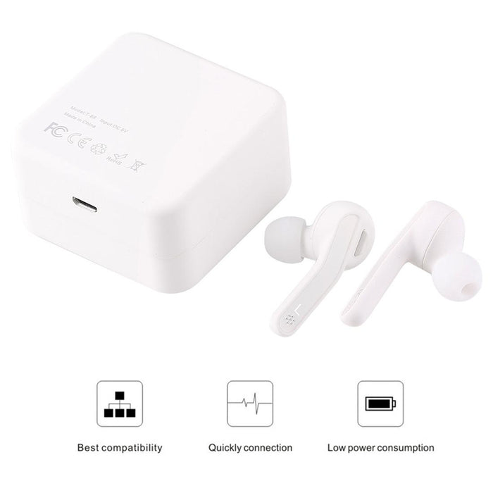 T-88 Tws Bluetooth V5.0 Wireless Stereo Earphones With Magnetic Charging Box White