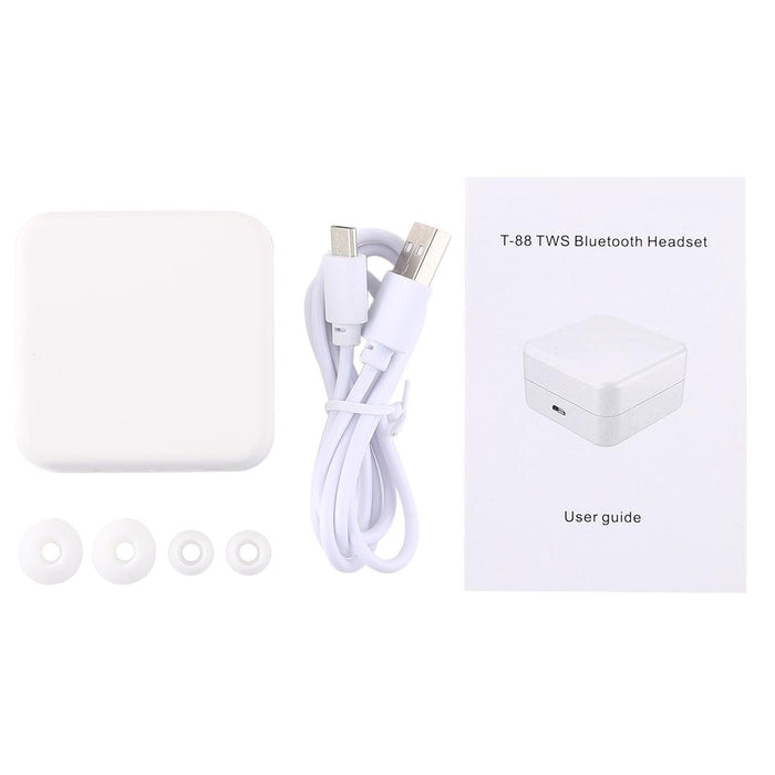 T-88 Tws Bluetooth V5.0 Wireless Stereo Earphones With Magnetic Charging Box White