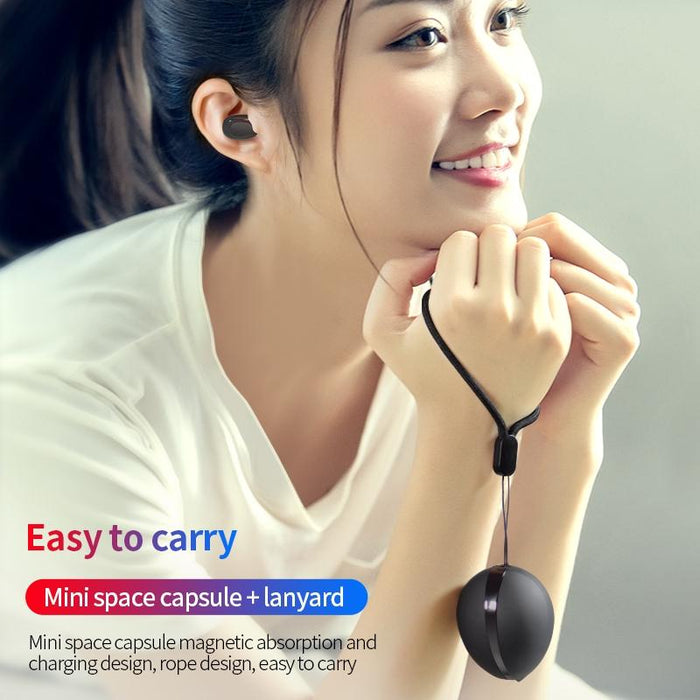 A10 Tws Space Capsule Shape Wireless Bluetooth Earphone With Magnetic Charging Box & Lanyard