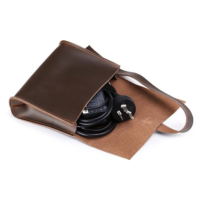 Versatile Leather Laptop Bag With Cable Winder - Fits 12 Macbook Samsung Sony Dell Alienware Chuwi Asus Hp - Coffee