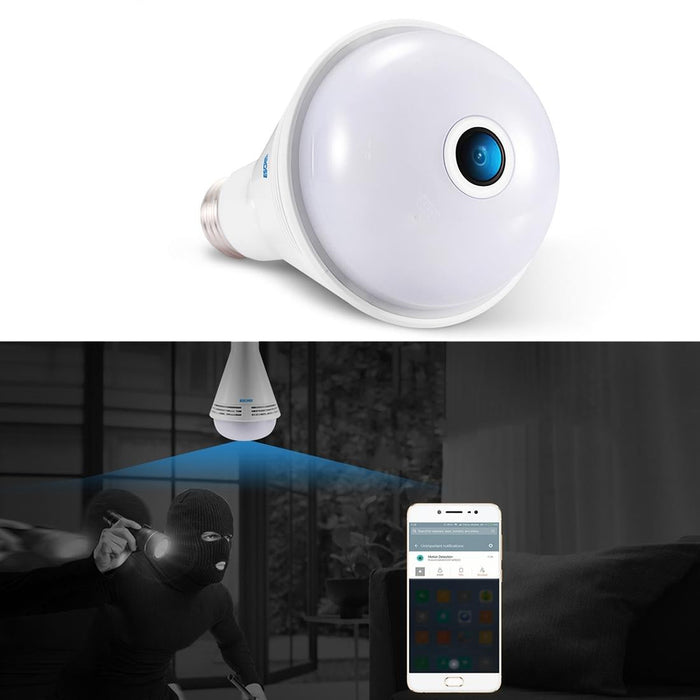 2Mp Hd 1080P 360 Degree Panoramic Bluetooth Speaker Bulb Ip Camera E27 Wifi Motion Detection White