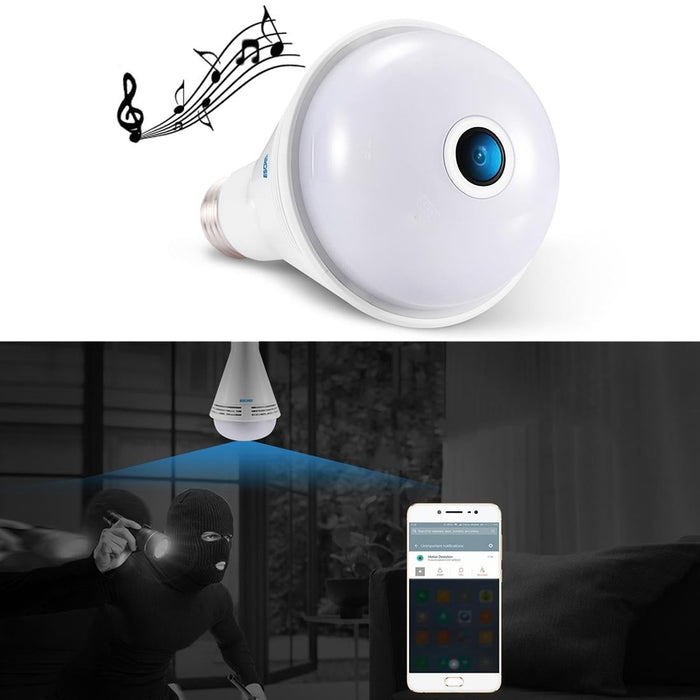 2Mp Hd 1080P 360 Degree Panoramic Bluetooth Speaker Bulb Ip Camera E27 Wifi Motion Detection White