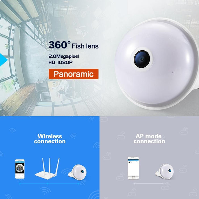 2Mp Hd 1080P 360 Degree Panoramic Bluetooth Speaker Bulb Ip Camera E27 Wifi Motion Detection White