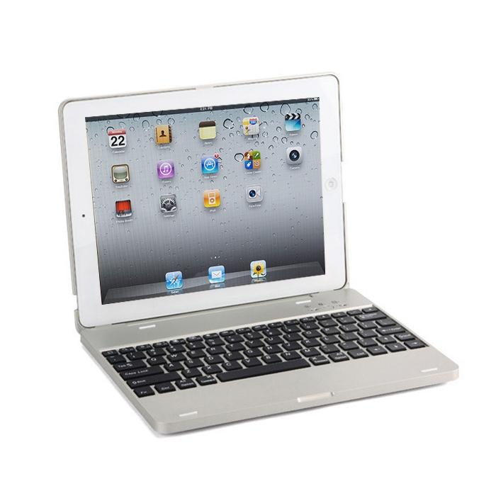 P2095 For Ipad 4 / 3 / 2 Laptop Version Aluminum Alloy Bluetooth Keyboard Tablet Case Silver