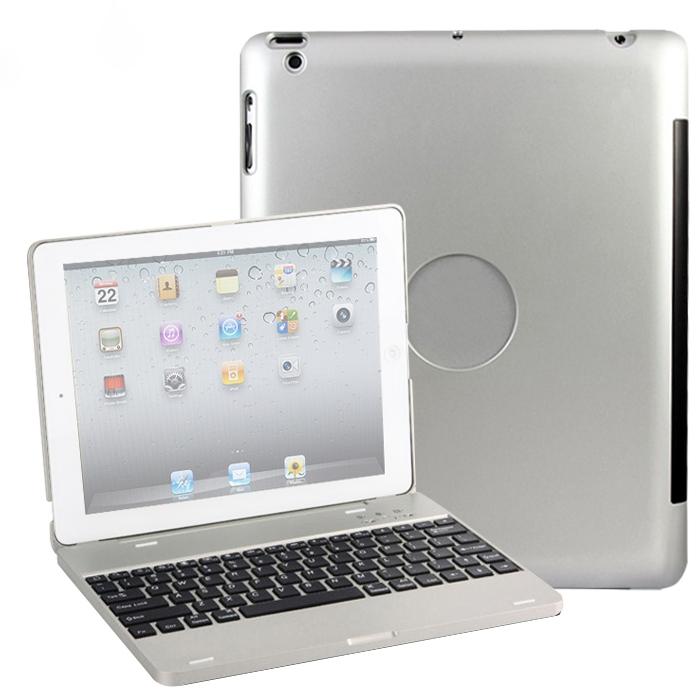 P2095 For Ipad 4 / 3 / 2 Laptop Version Aluminum Alloy Bluetooth Keyboard Tablet Case Silver