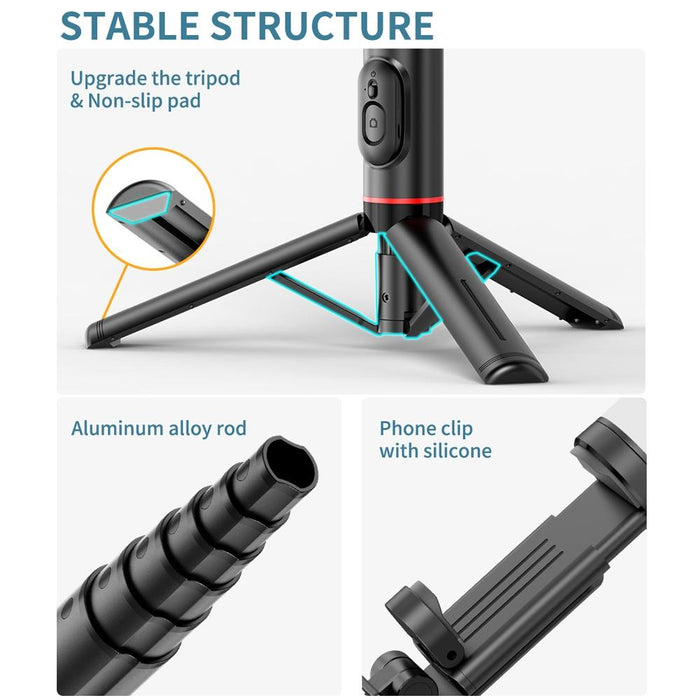 Rotatable Bluetooth Selfie Stick with Fill Light and Remote