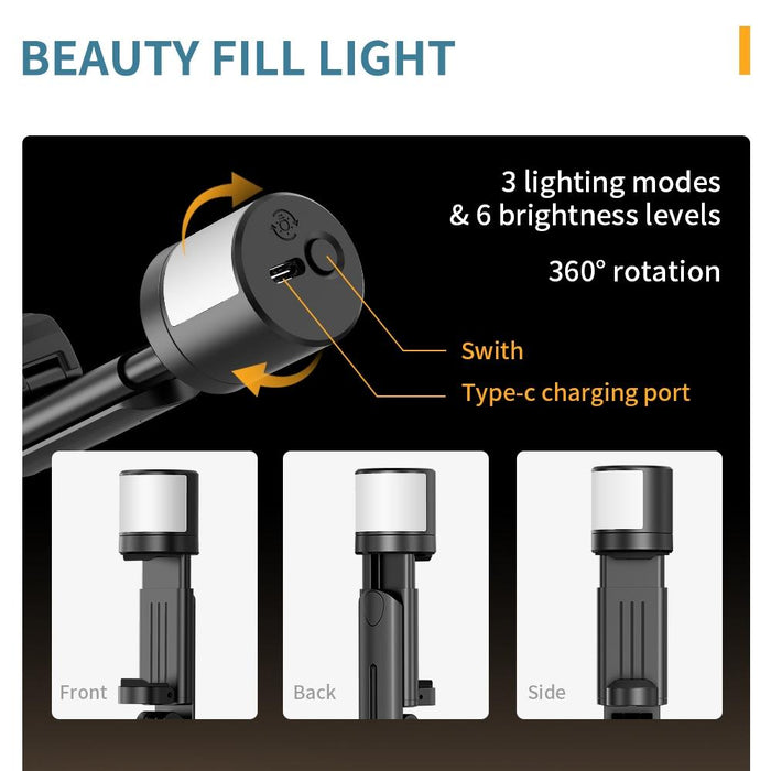 Rotatable Bluetooth Selfie Stick with Fill Light and Remote