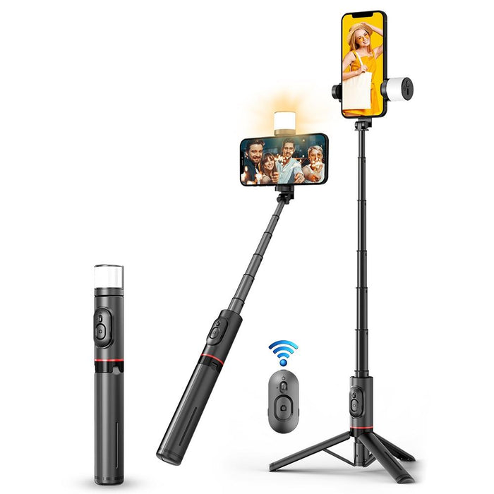 Rotatable Bluetooth Selfie Stick with Fill Light and Remote