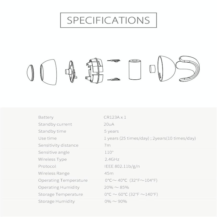 Pd01W Wireless Wifi Pir Detector Motion Sensor Supports Android / Ios Systems & Ultra-Bright Red Led