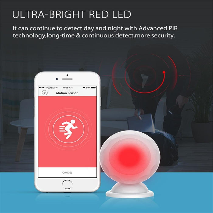 Pd02W Wireless Wifi Pir Detector Motion Sensor With Magnet Bracket & Support Android / Ios Systems & Ultra-Bright Red Led