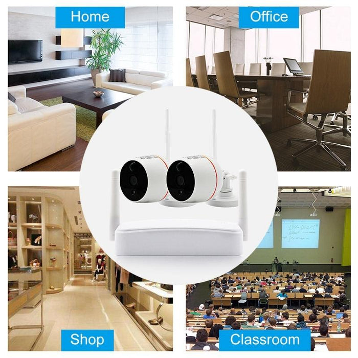 Indoor 4Ch Hd 1080P Security Wireless Ip Ir Camera Wifi Kit Support Night Vision / Pir Detection / Two-Way Audio & Micro Sd Card 128Gb Max- Ir Distance 9M White