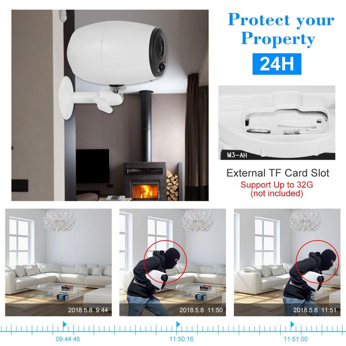 Security Hd 720P Two-Way Audio Wireless Wifi Ip Camera Support Night Vision & Pir Detection & Tf Card Ip54 Waterproof White