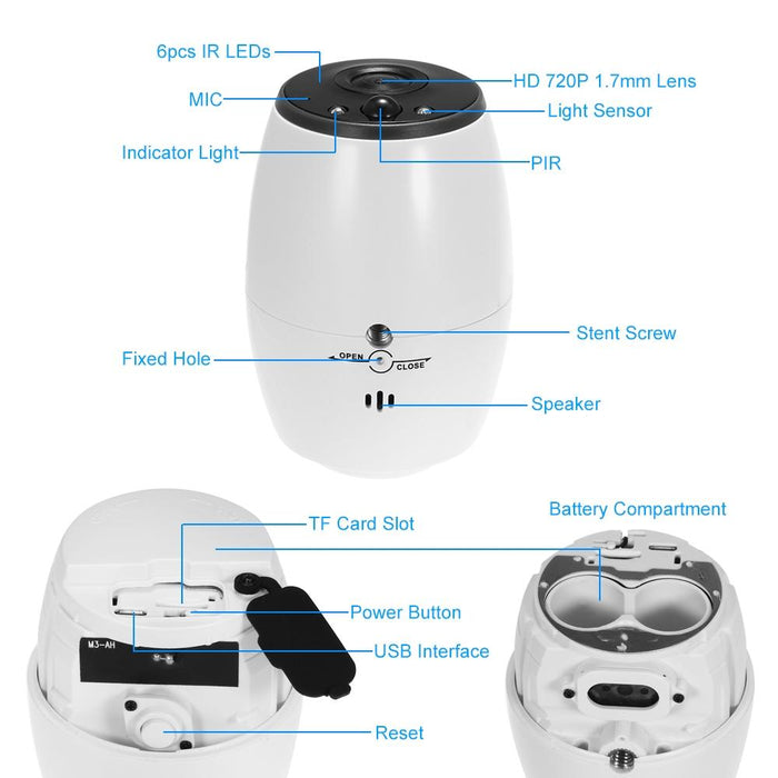 Security Hd 720P Two-Way Audio Wireless Wifi Ip Camera Support Night Vision & Pir Detection & Tf Card Ip54 Waterproof White