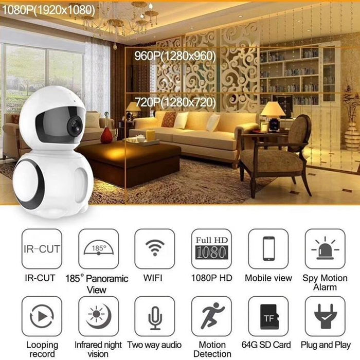 2.0Mp 1080P 1 / 2.7 Inch Hd Wifi Ip Camera Support Motion Detection / Night Vision White