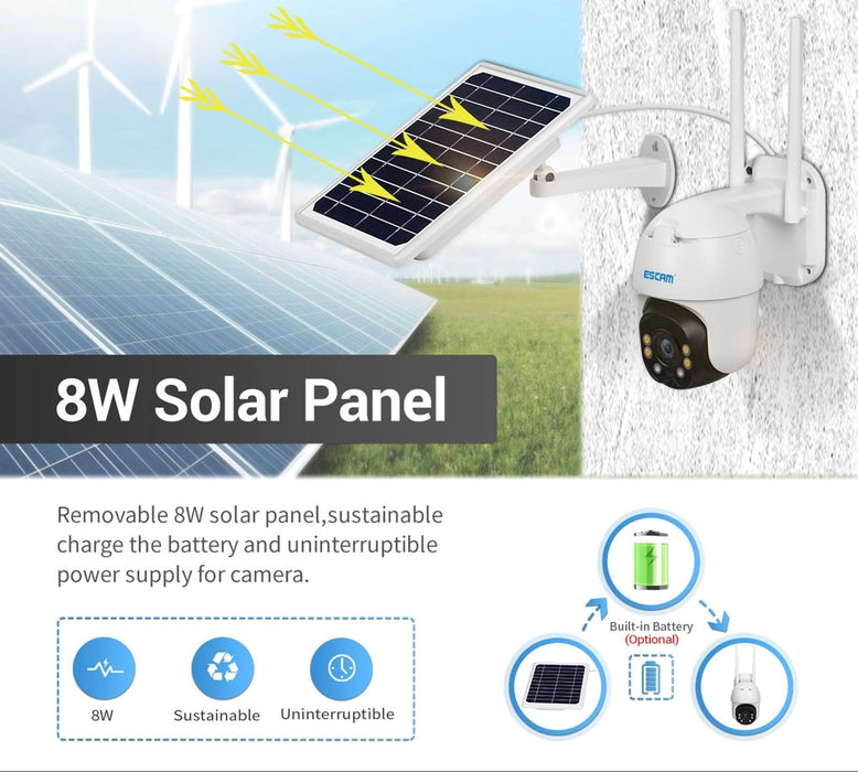 1080P Ip66 Waterproof Wifi Ip Camera With Solar Panel & Battery Support Night Vision & Motion Detection & Two Way Audio & Tf Card & Ptz Control