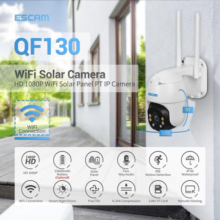 1080P Ip66 Waterproof Wifi Ip Camera With Solar Panel & Battery Support Night Vision & Motion Detection & Two Way Audio & Tf Card & Ptz Control