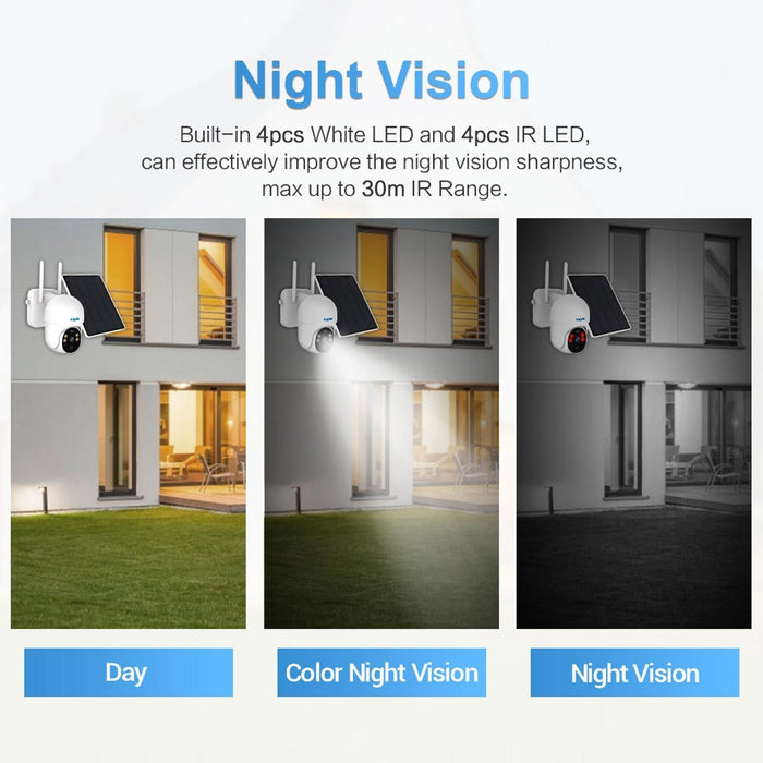 2.0 Million Pixels 1080P Hd Wifi Solar Camera Support Two-Way Voice & Pir Motion Detection & Night Vision & Tf Card