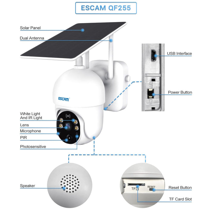 2.0 Million Pixels 1080P Hd Wifi Solar Camera Support Two-Way Voice & Pir Motion Detection & Night Vision & Tf Card