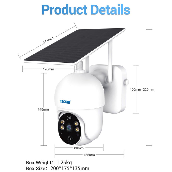 2.0 Million Pixels 1080P Hd Wifi Solar Camera Support Two-Way Voice & Pir Motion Detection & Night Vision & Tf Card