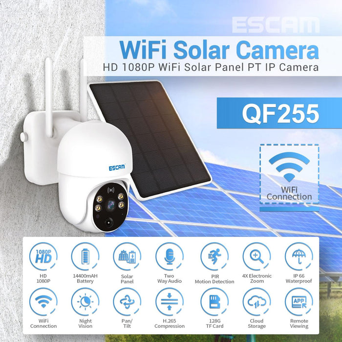 2.0 Million Pixels 1080P Hd Wifi Solar Camera Support Two-Way Voice & Pir Motion Detection & Night Vision & Tf Card