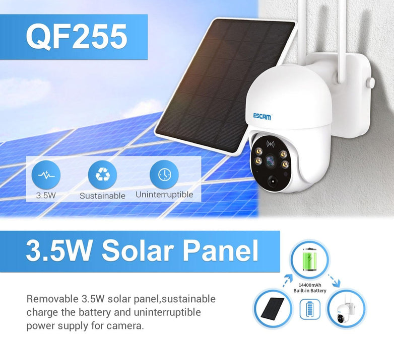 2.0 Million Pixels 1080P Hd Wifi Solar Camera Support Two-Way Voice & Pir Motion Detection & Night Vision & Tf Card