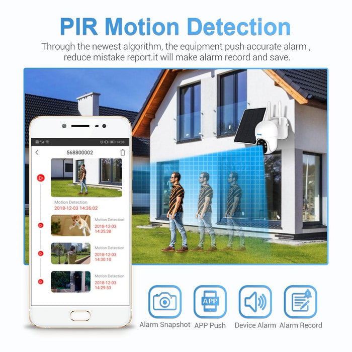 2.0 Million Pixels 1080P Hd Wifi Solar Camera Support Two-Way Voice & Pir Motion Detection & Night Vision & Tf Card