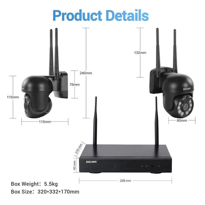 3.0 Million Pixels 8-Channel Wireless Dome Camera Hd Nvr Security System Support Motion Detection & Two-Way Audio & Full-Colour Night Vision & Tf Card