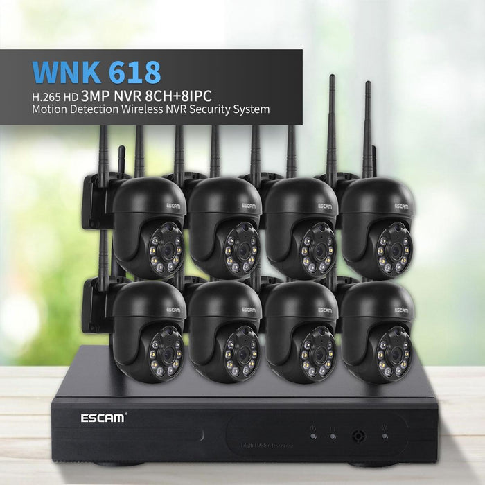 3.0 Million Pixels 8-Channel Wireless Dome Camera Hd Nvr Security System Support Motion Detection & Two-Way Audio & Full-Colour Night Vision & Tf Card