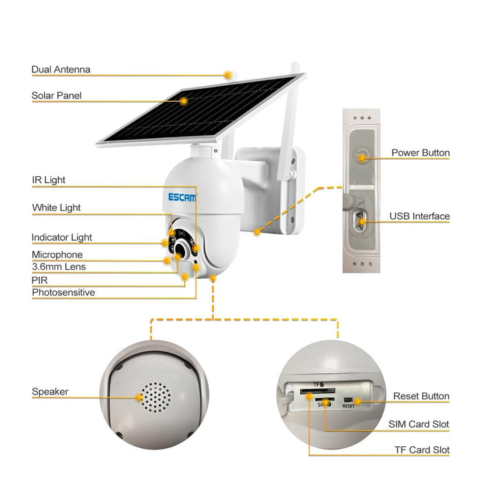 Hd 1080P 4G Solar Powered Ip Camera Without Memory Support Two-Way Audio & Pir Motion Detection & Night Vision & Tf Card