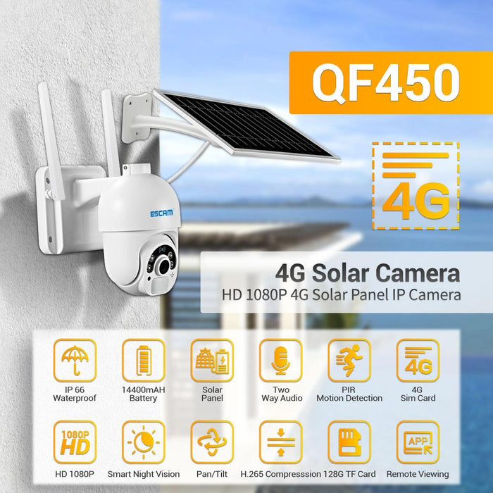 Hd 1080P 4G Solar Powered Ip Camera Without Memory Support Two-Way Audio & Pir Motion Detection & Night Vision & Tf Card