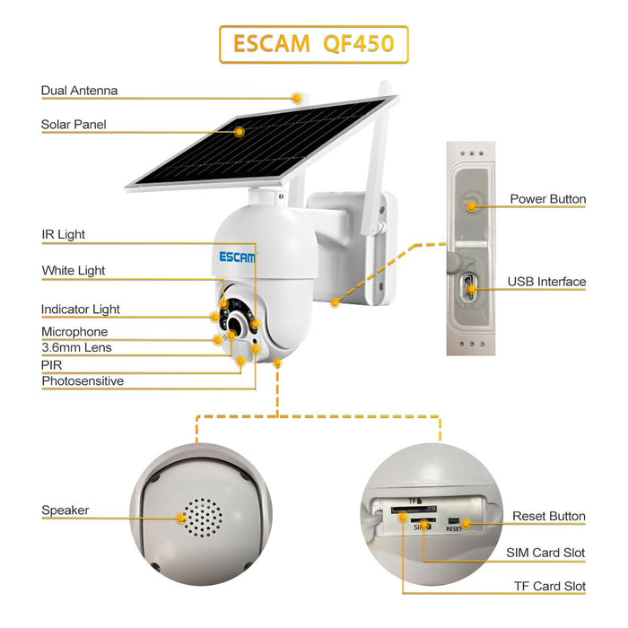 Hd 1080P 4G Solar Powered Ip Camera With 32G Memory Support Two-Way Audio & Pir Motion Detection & Night Vision & Tf Card