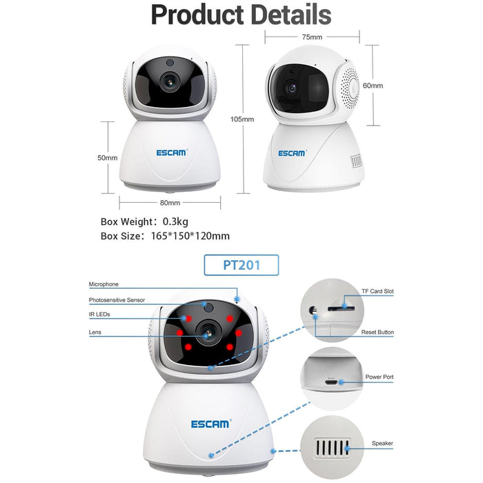 Hd 1080P Dual-Band Wifi Ip Camera Support Night Vision / Motion Detection / Auto Tracking / Tf Card / Two-Way Audio