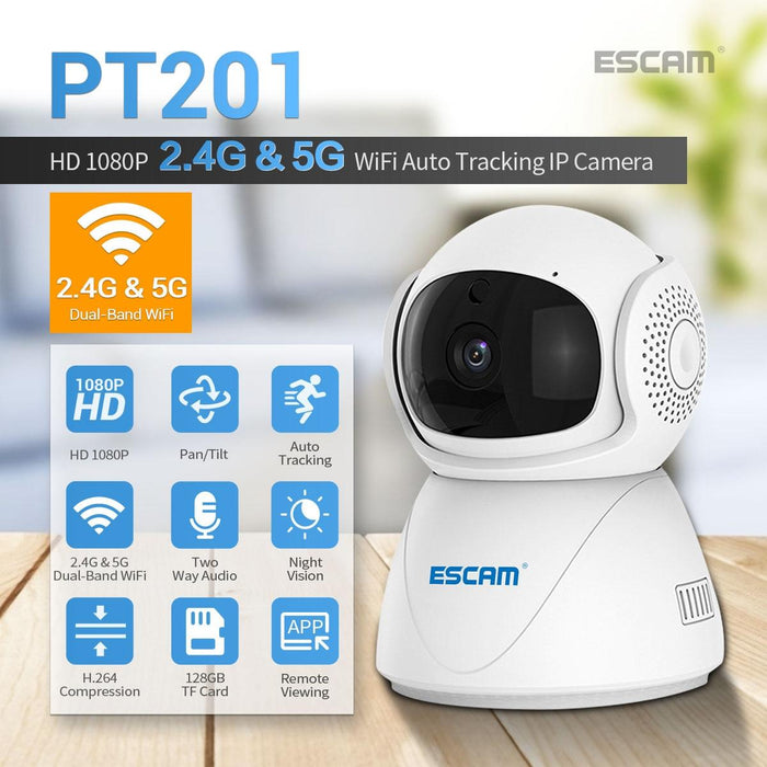 Hd 1080P Dual-Band Wifi Ip Camera Support Night Vision / Motion Detection / Auto Tracking / Tf Card / Two-Way Audio