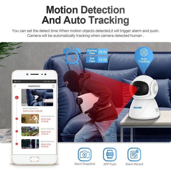 Hd 1080P Dual-Band Wifi Ip Camera Support Night Vision / Motion Detection / Auto Tracking / Tf Card / Two-Way Audio