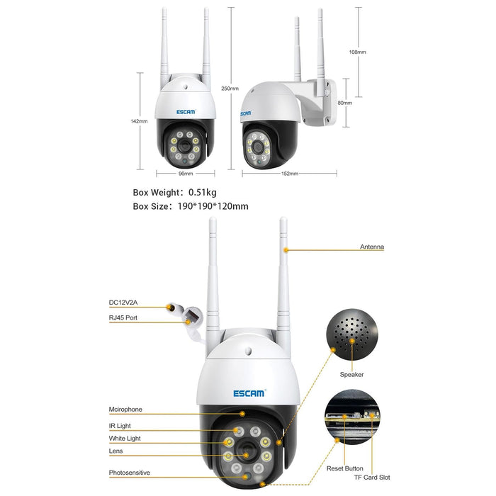 Hd 1080P Wifi Ip Camera Support Two Way Audio / Motion Detection / Night Vision / Tf Card