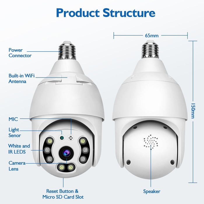 3.0Mp Smart Wifi 1080P Hd Outdoor Network Light Bulb Camera Support Infrared Night Vision & Motion Detection & Tf Card