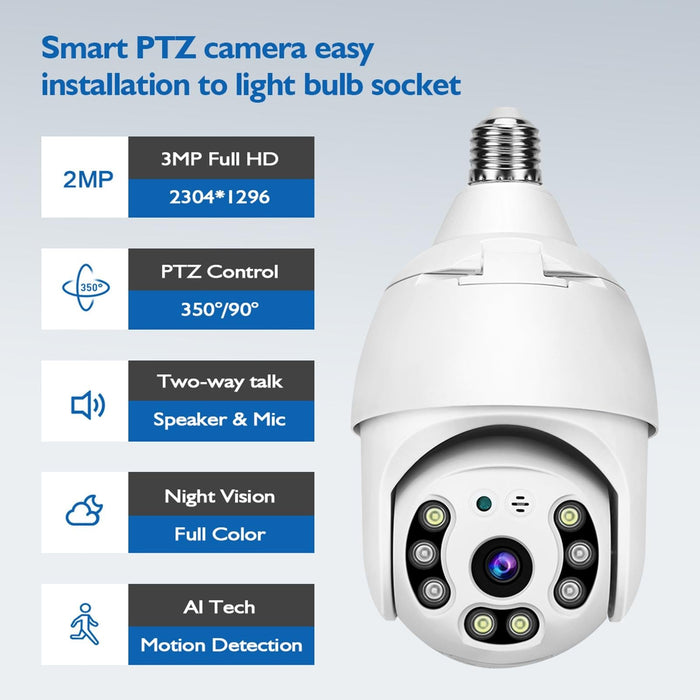 3.0Mp Smart Wifi 1080P Hd Outdoor Network Light Bulb Camera Support Infrared Night Vision & Motion Detection & Tf Card