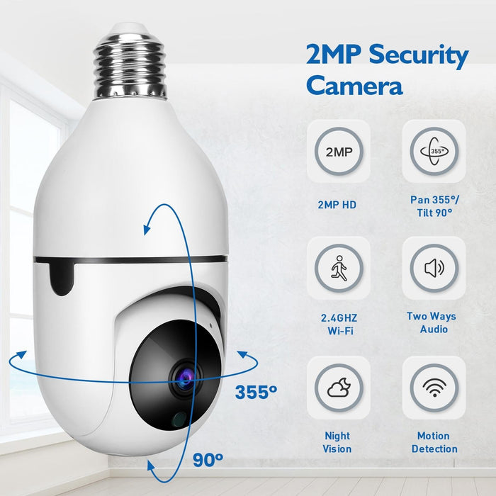 2.0 Million Pixels Single Light Source Smart Dual-Band Wifi 1080P Hd Outdoor Network Light Bulb Camera Support Infrared Night Vision & Two-Way Audio & Motion Detection & Tf Card