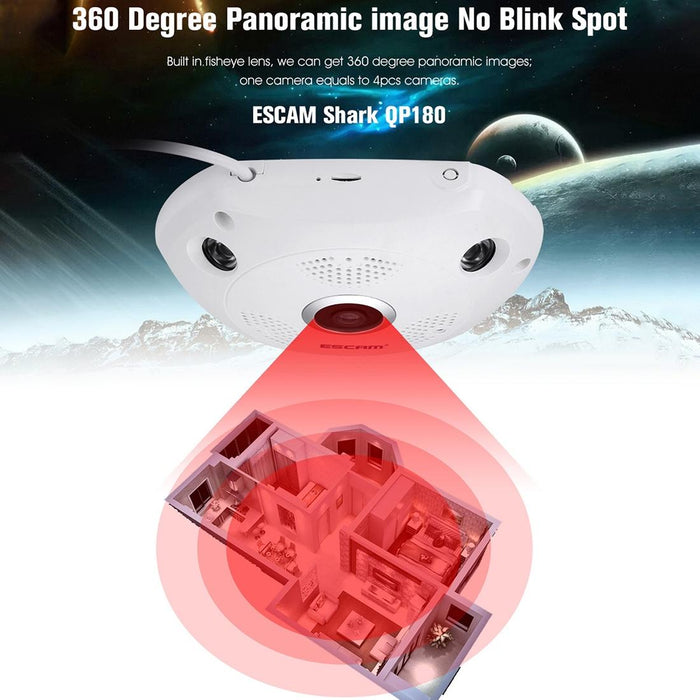 Shark 960P 360 Degrees Fisheye Lens 1.3Mp Wifi Ip Camera Support Motion Detection / Night Vision- Ir Distance 10M