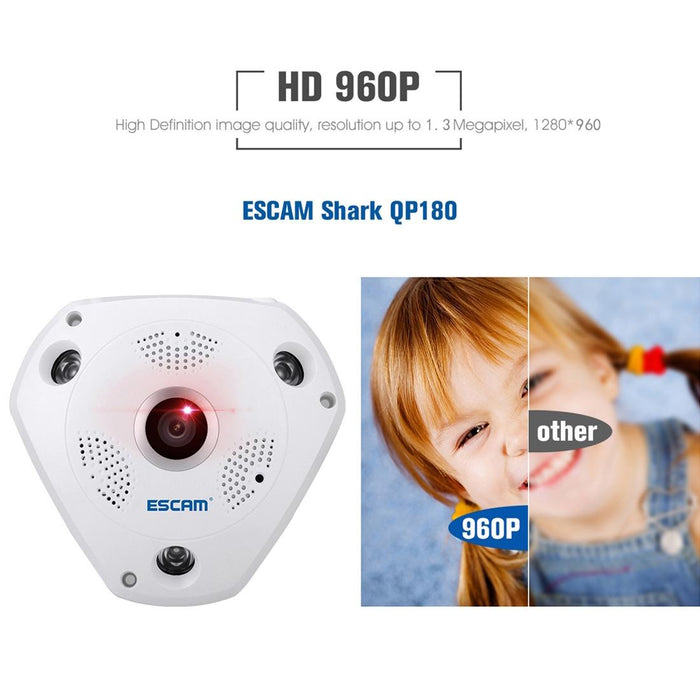 Shark 960P 360 Degrees Fisheye Lens 1.3Mp Wifi Ip Camera Support Motion Detection / Night Vision- Ir Distance 10M