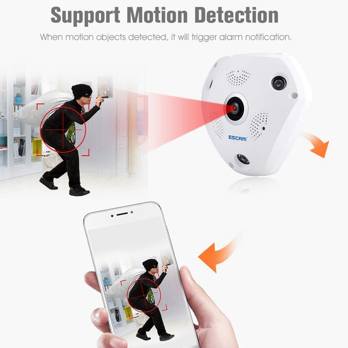 Shark 960P 360 Degrees Fisheye Lens 1.3Mp Wifi Ip Camera Support Motion Detection / Night Vision- Ir Distance 10M