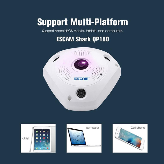 Shark 960P 360 Degrees Fisheye Lens 1.3Mp Wifi Ip Camera Support Motion Detection / Night Vision- Ir Distance 10M