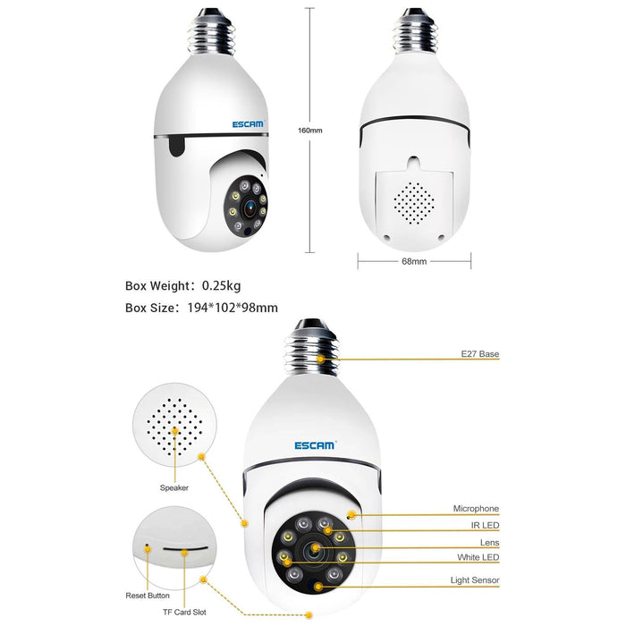 1080P Hd Light Bulb Wifi Camera Support Motion Detection Two-Way Audio Night Vision Tf Card